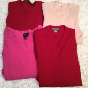 100% Cashmere Crafters Damaged 4pc Lot Red & Pink DIY Upcycle Flawed